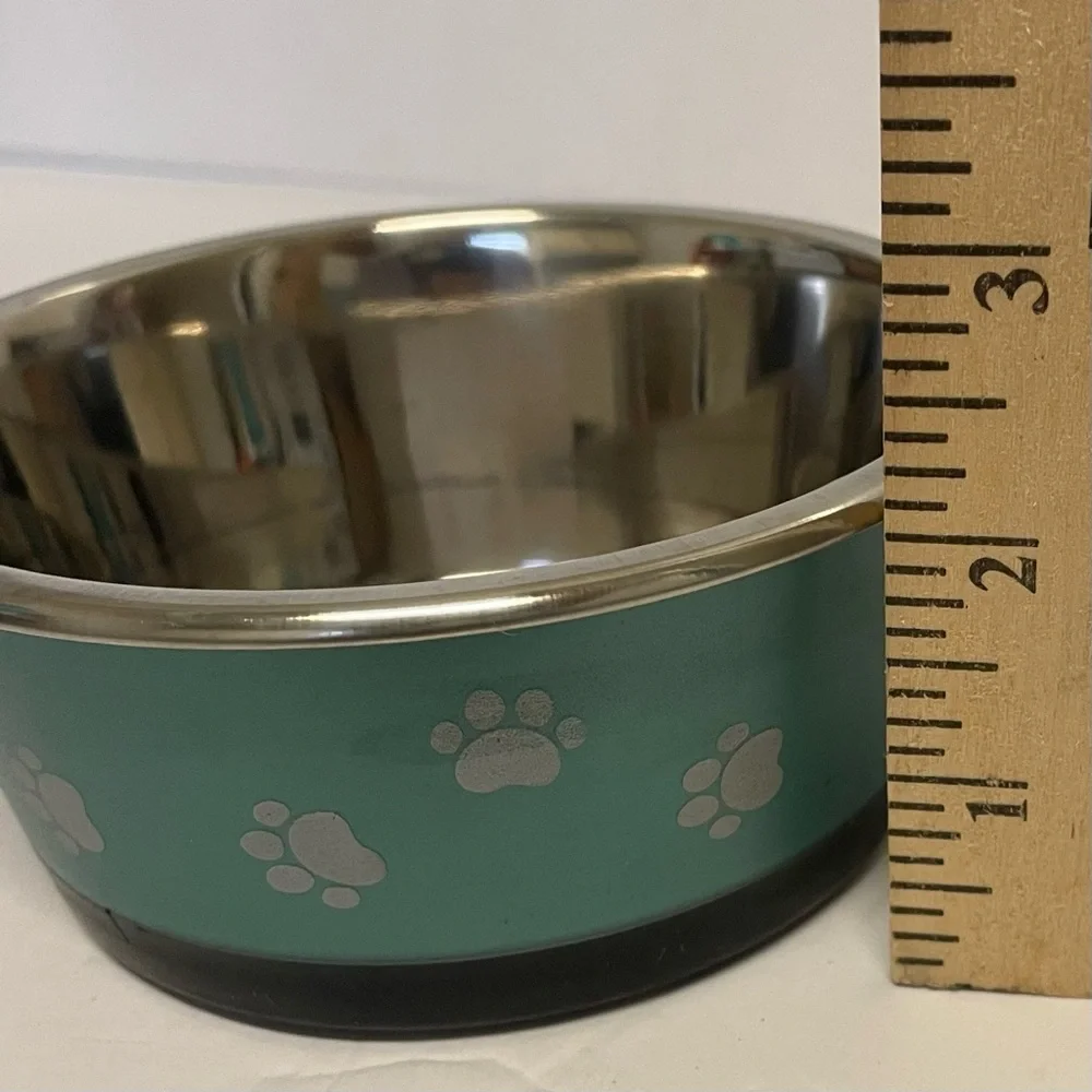 Petzone Teal-Green Paw Print Stainless Steel Dog Bowl Non-Skid - Small